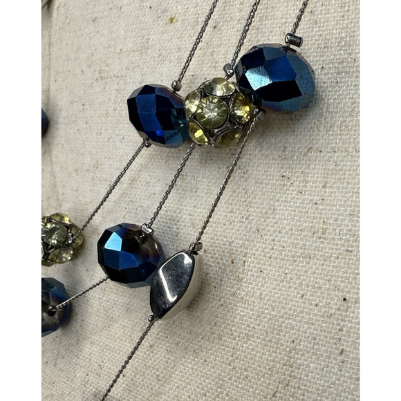 Blue and Clear Glass Faceted Multi-Strand Necklace Silver Tone 22”- 25" Vintage - Picture 6 of 10